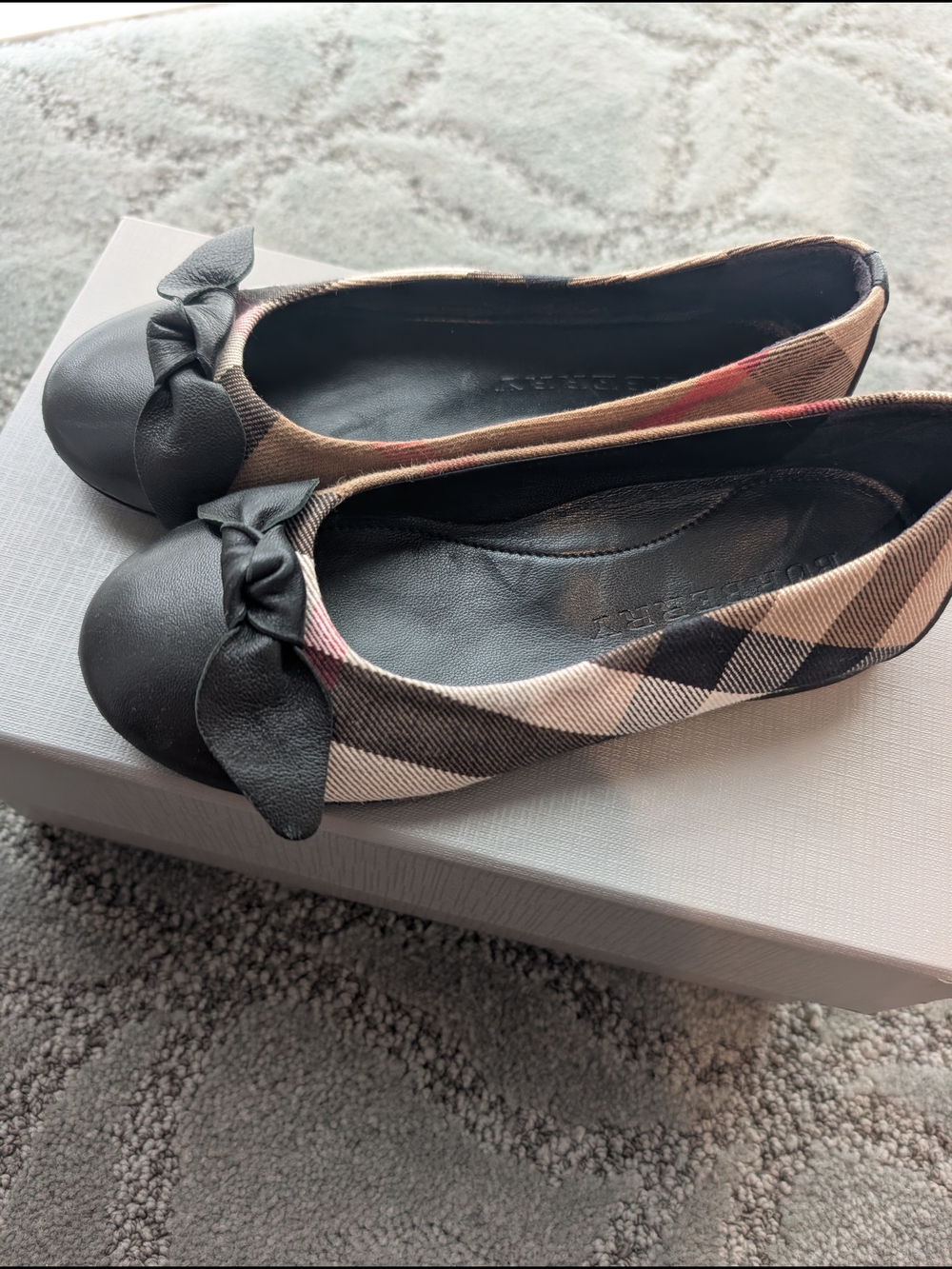 Burberry Classic Plaid Ballet Flats with Black Bow